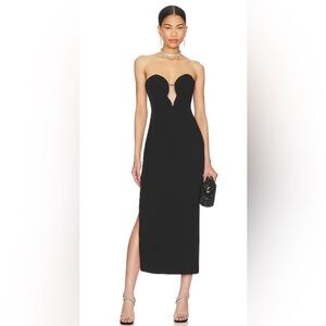NEW BARDOT Sz 2 Lilah BLACK Midi Dress SIDE SLIT STRAPLESS  EMBELLISHED TRIM